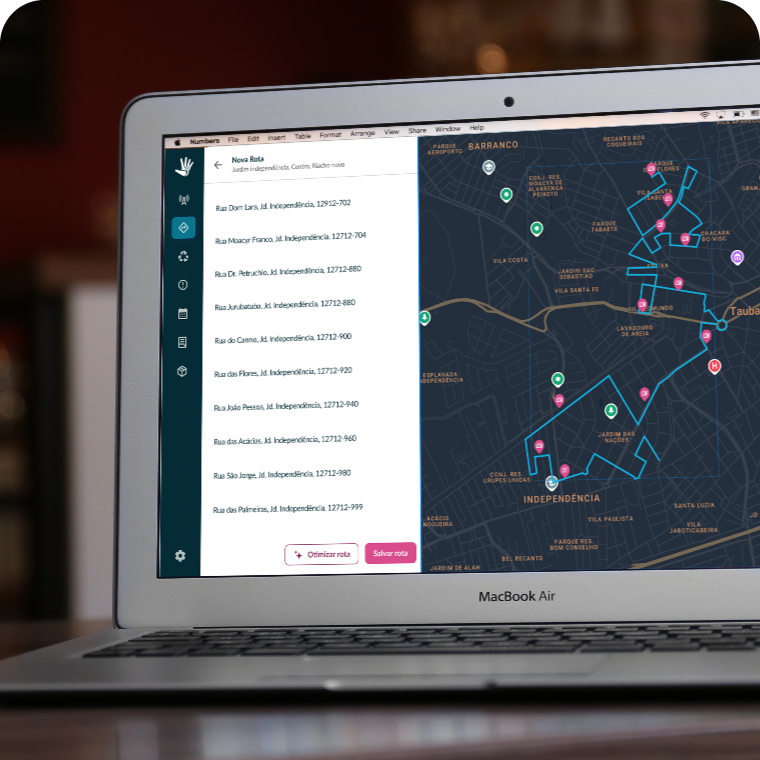 Painel da plataforma Copera com indicadores e mapa da operação